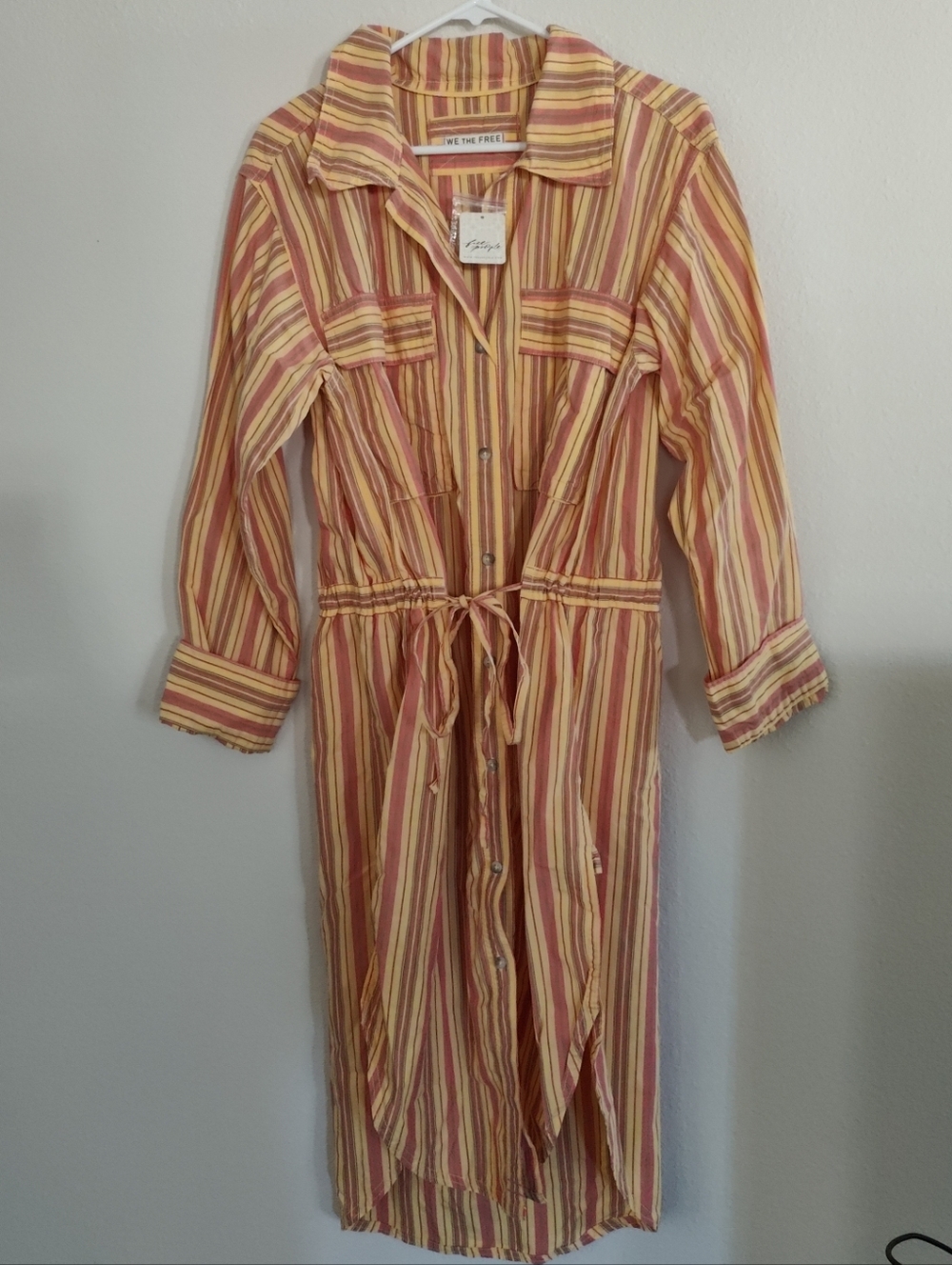 Free People Women Dress L Cinderella Story Yellow Red Stripe Boho Beach 3536box